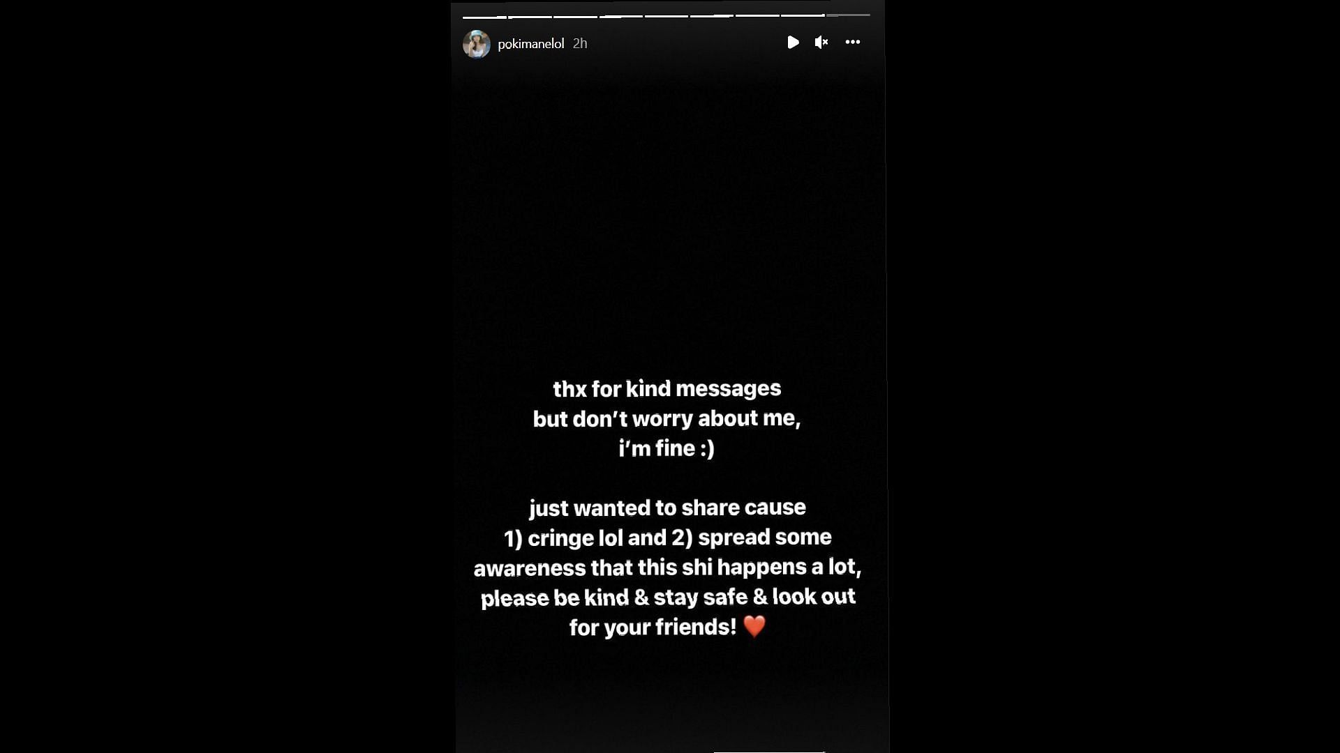 Poki mentions that she is okay and not to worry about her (Image via pokimanelol/Instagram)