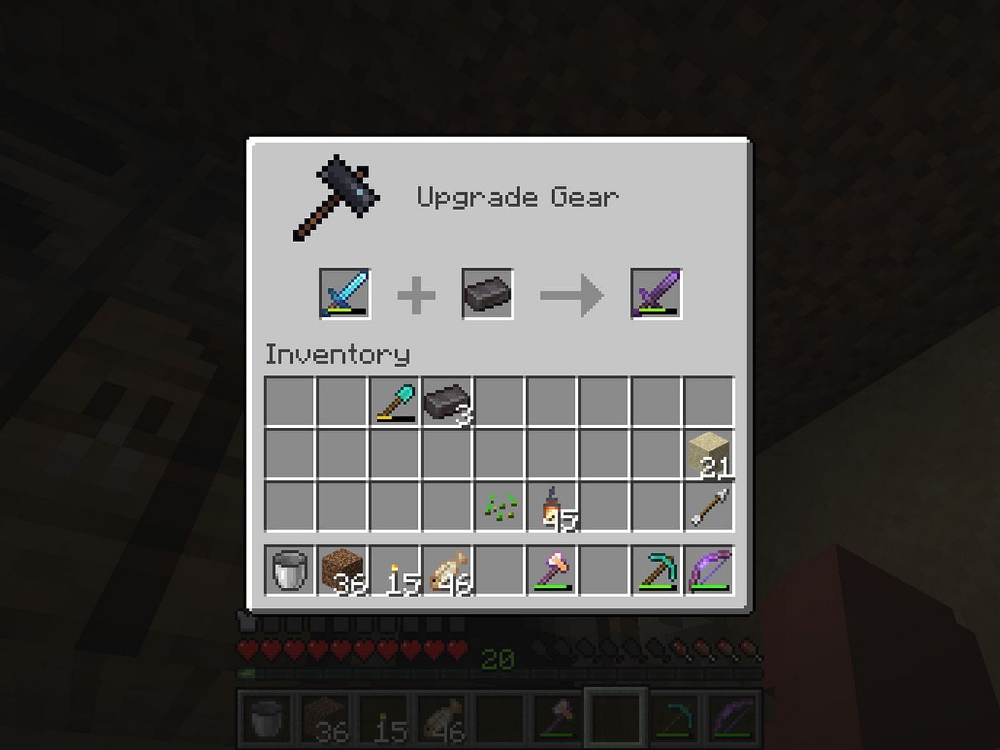 Enchanted diamond sword into enchanted netherite sword (Image via Minecraft)