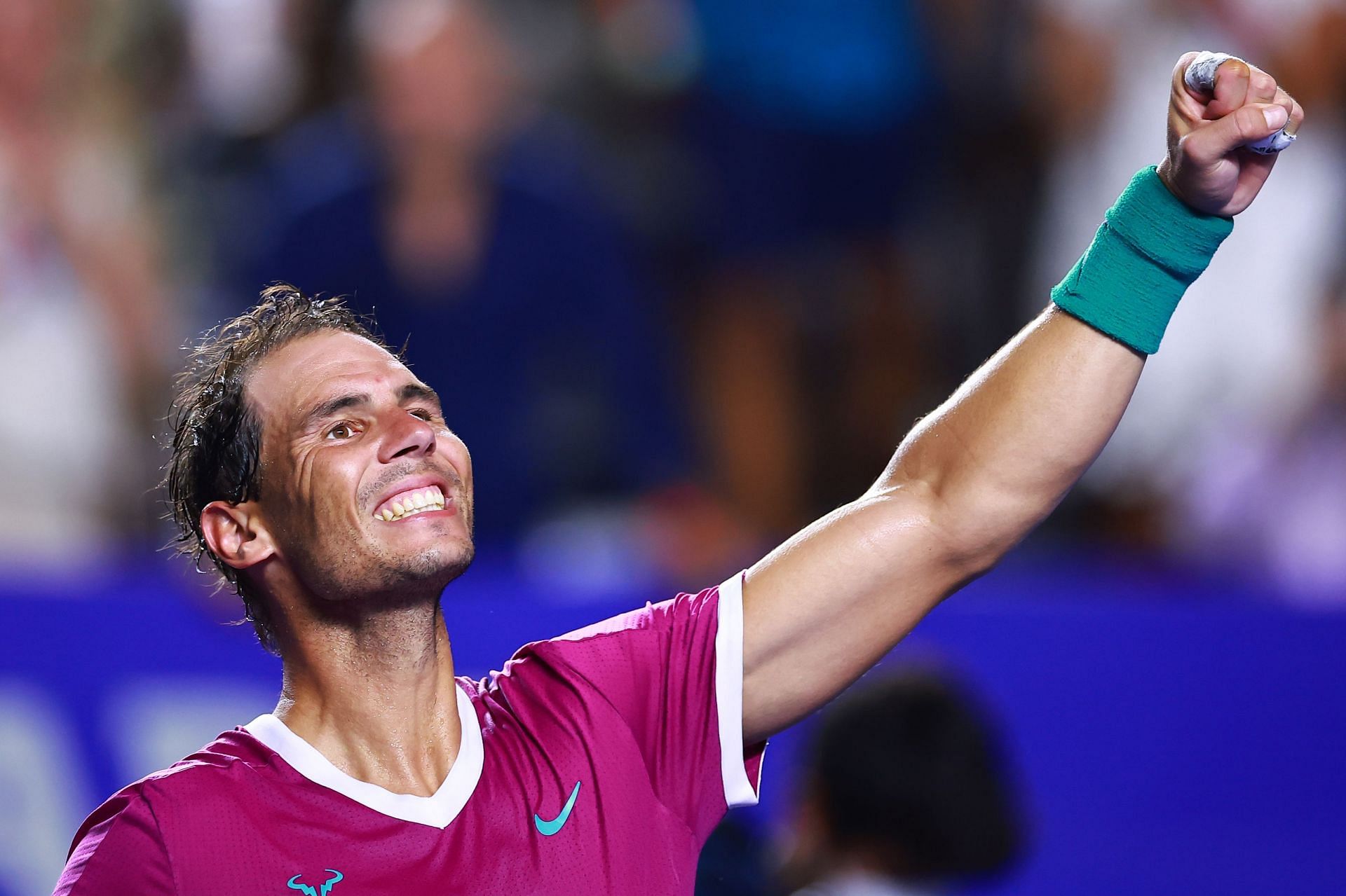 Rafael Nadal celebrates his win over Daniil Medvedev at Acapulco on Friday night.