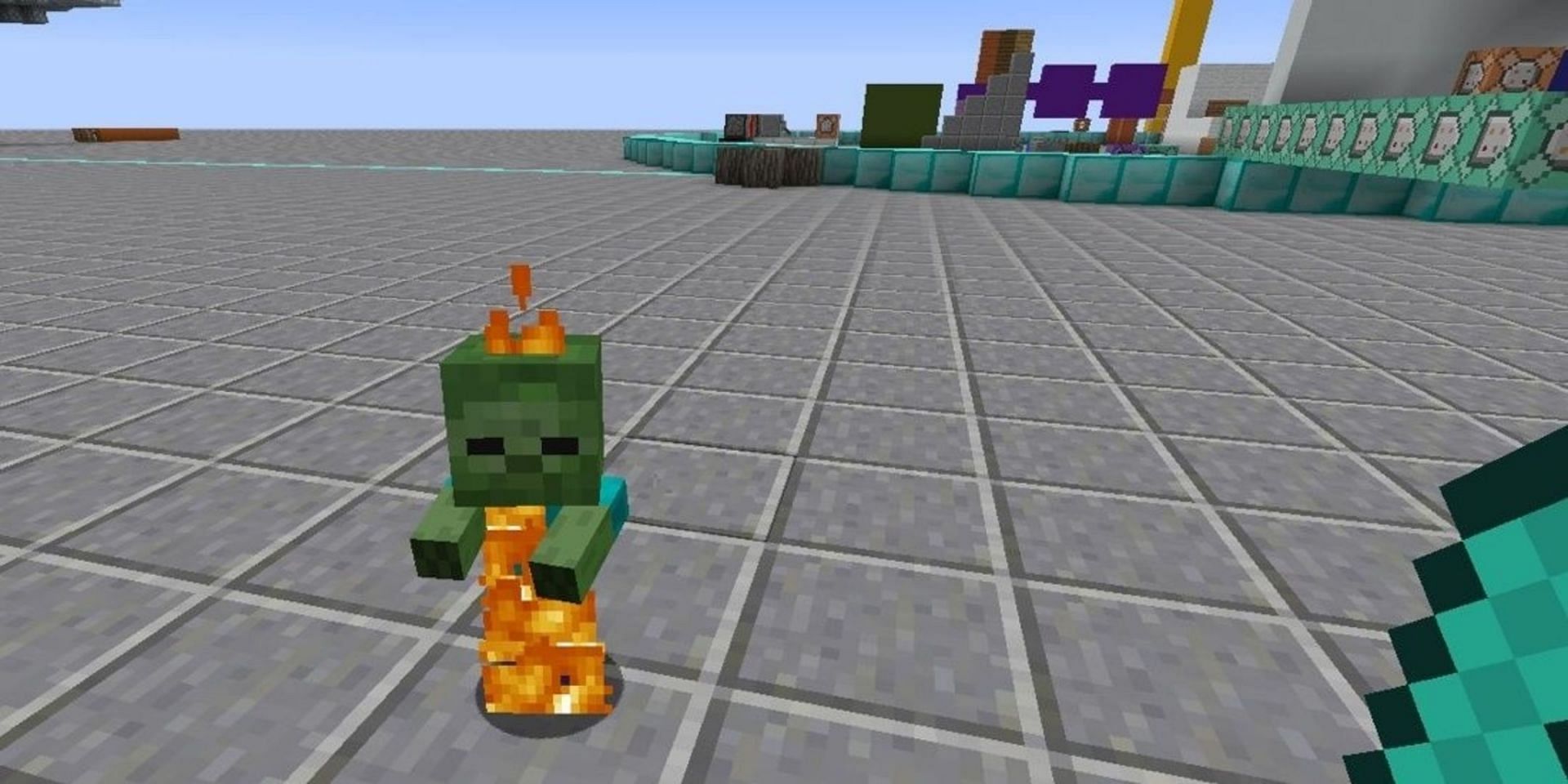 Undead mobs are set ablaze by sunlight (Image via Mojang)
