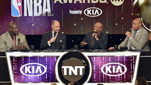 Shaquille O'Neal and Charles Barkley on the panel of Inside the NBA on TNT [Source: Bleacher Report]