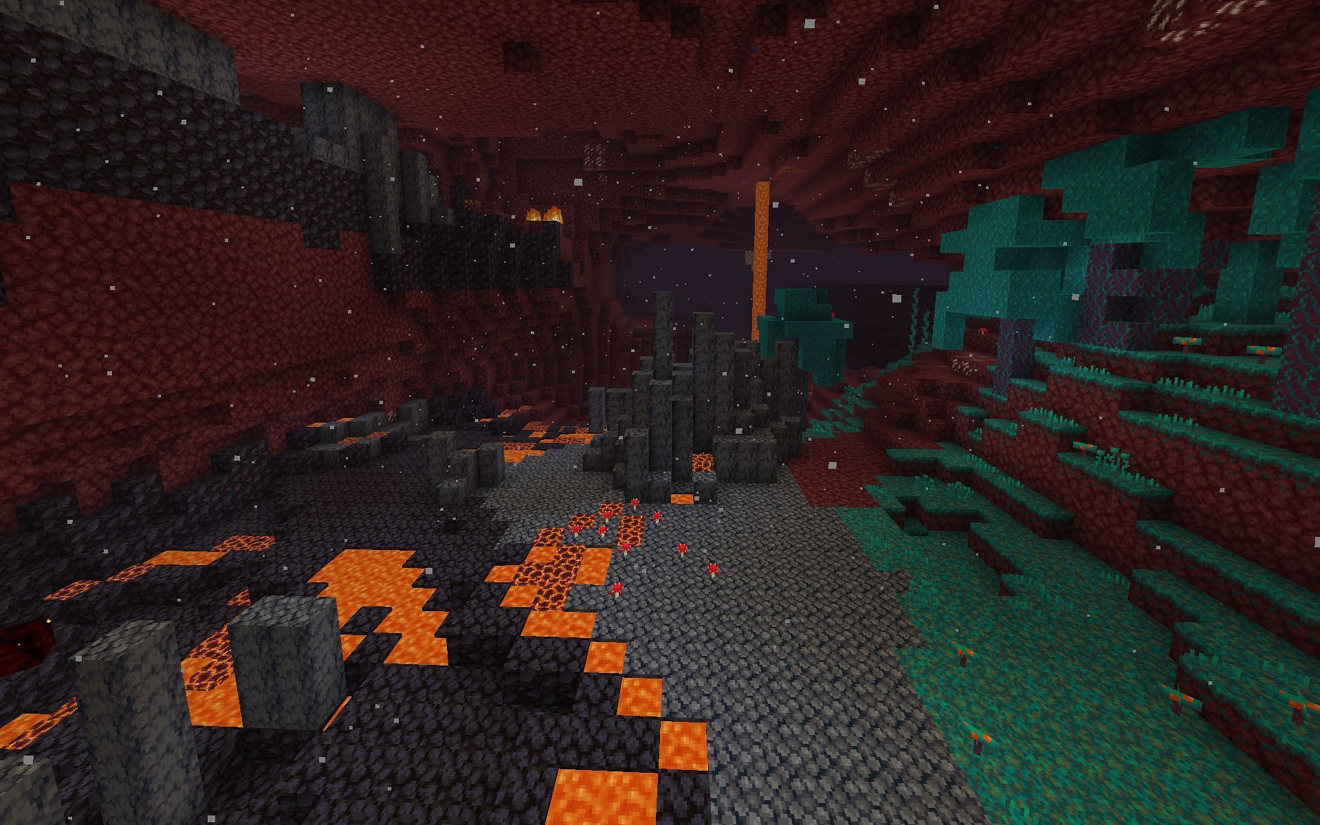 Basalt Deltas and Warped Forest in the Nether (Image via Mojang)