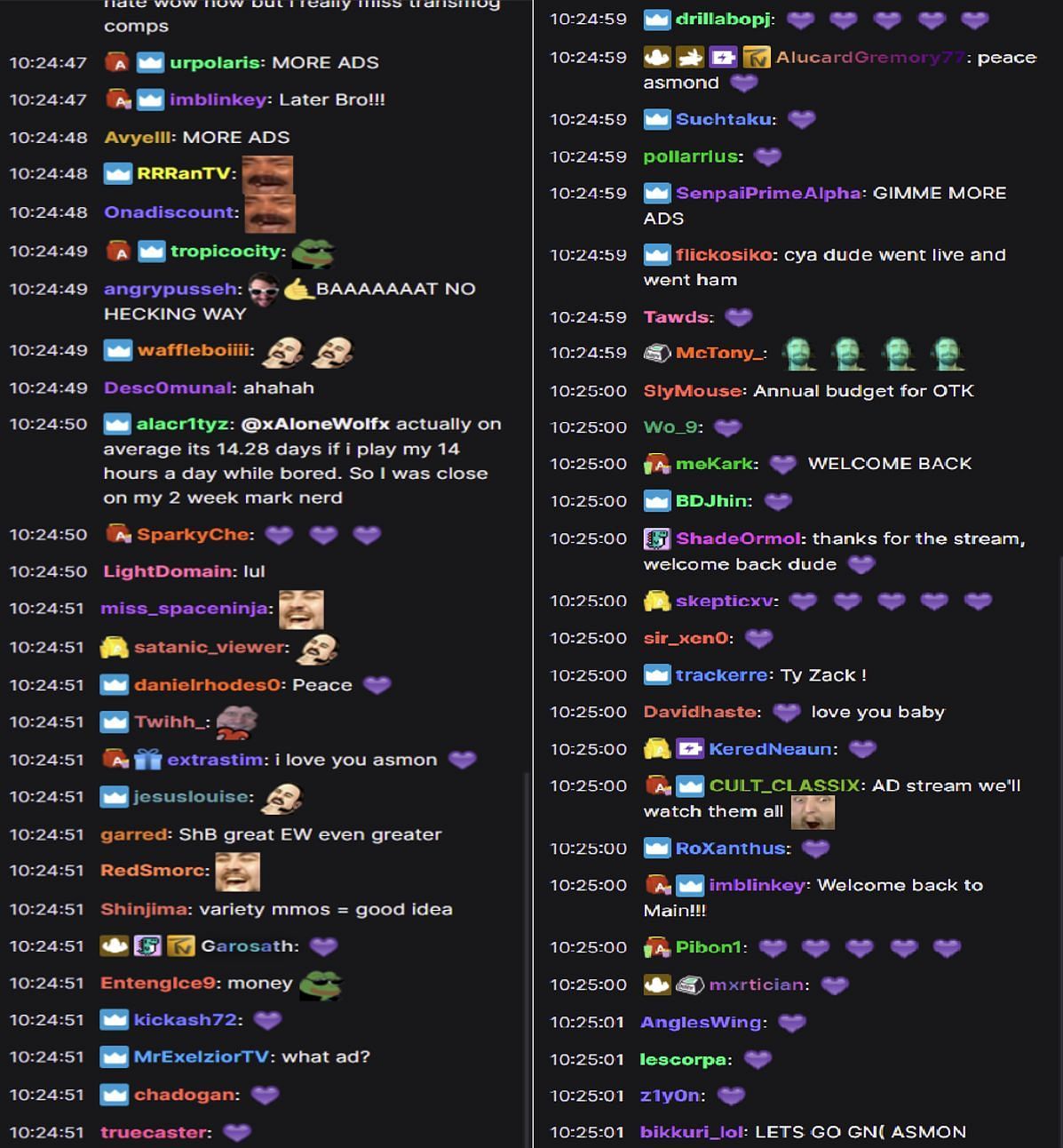 Asmongold&#039;s Twitch chat reacts as he talks about them (Images via Asmongold/Twitch)