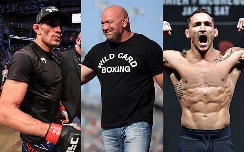 Tony Ferguson (left), Dana White (middle) and Michael Chandler (right)