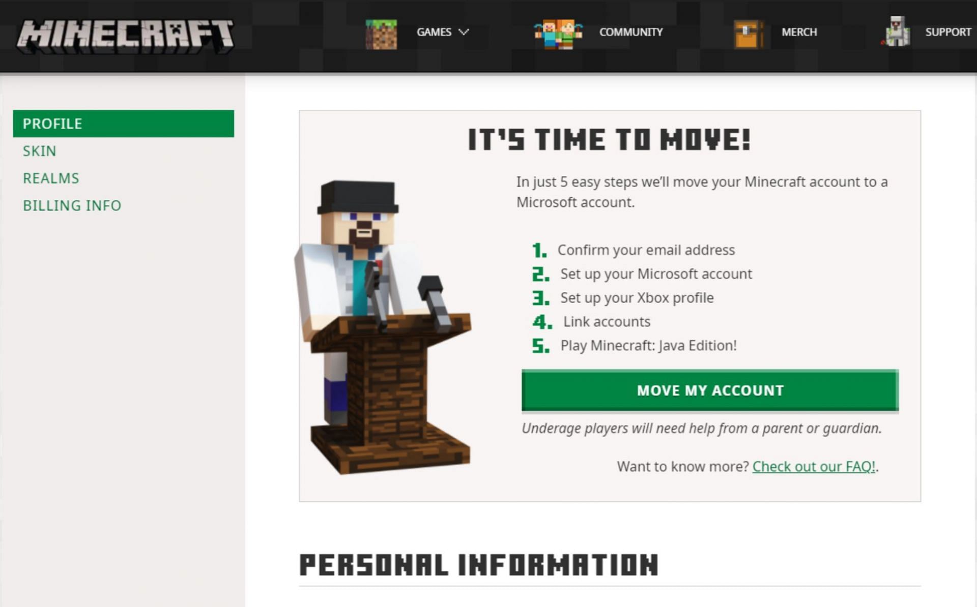 Mojang has been heavily encouraging players to migrate their accounts to Microsoft (Image via Minecraft.net)