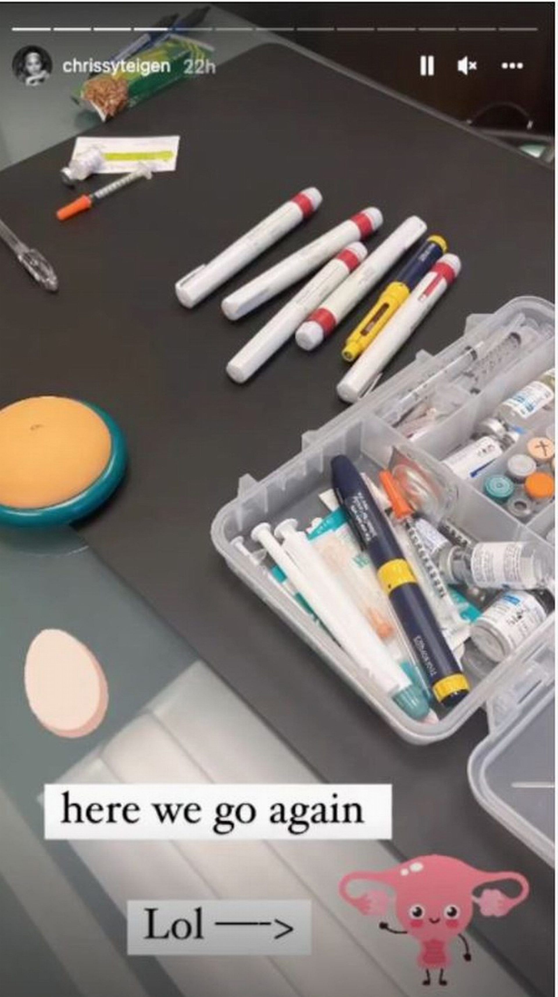 Teigen shared a photo of an IVF injectable medication on her Instagram story (Image via Instagram/@chrissyteigen)