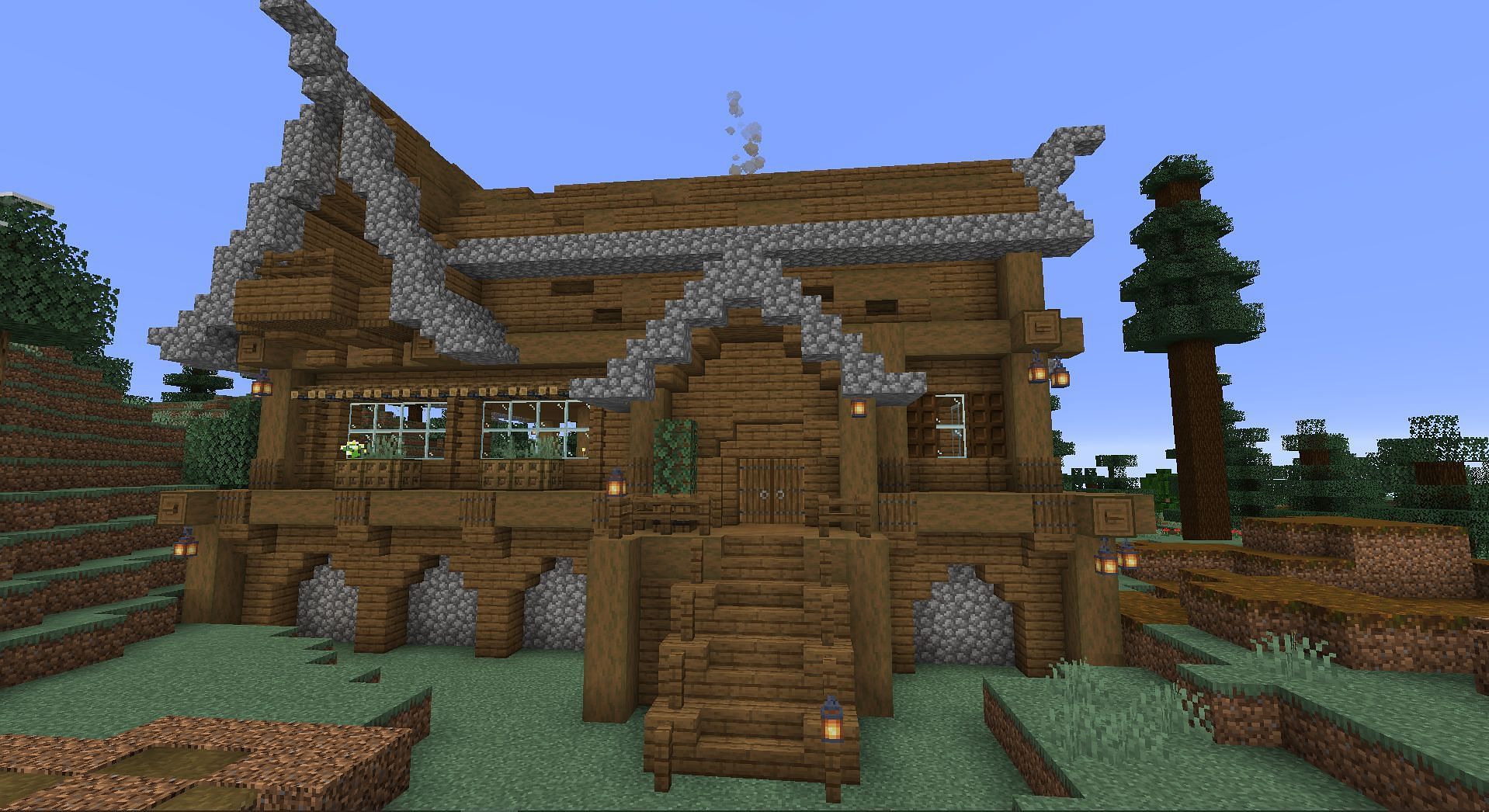 Spruce and cobblestone look good together (Image via Mojang)