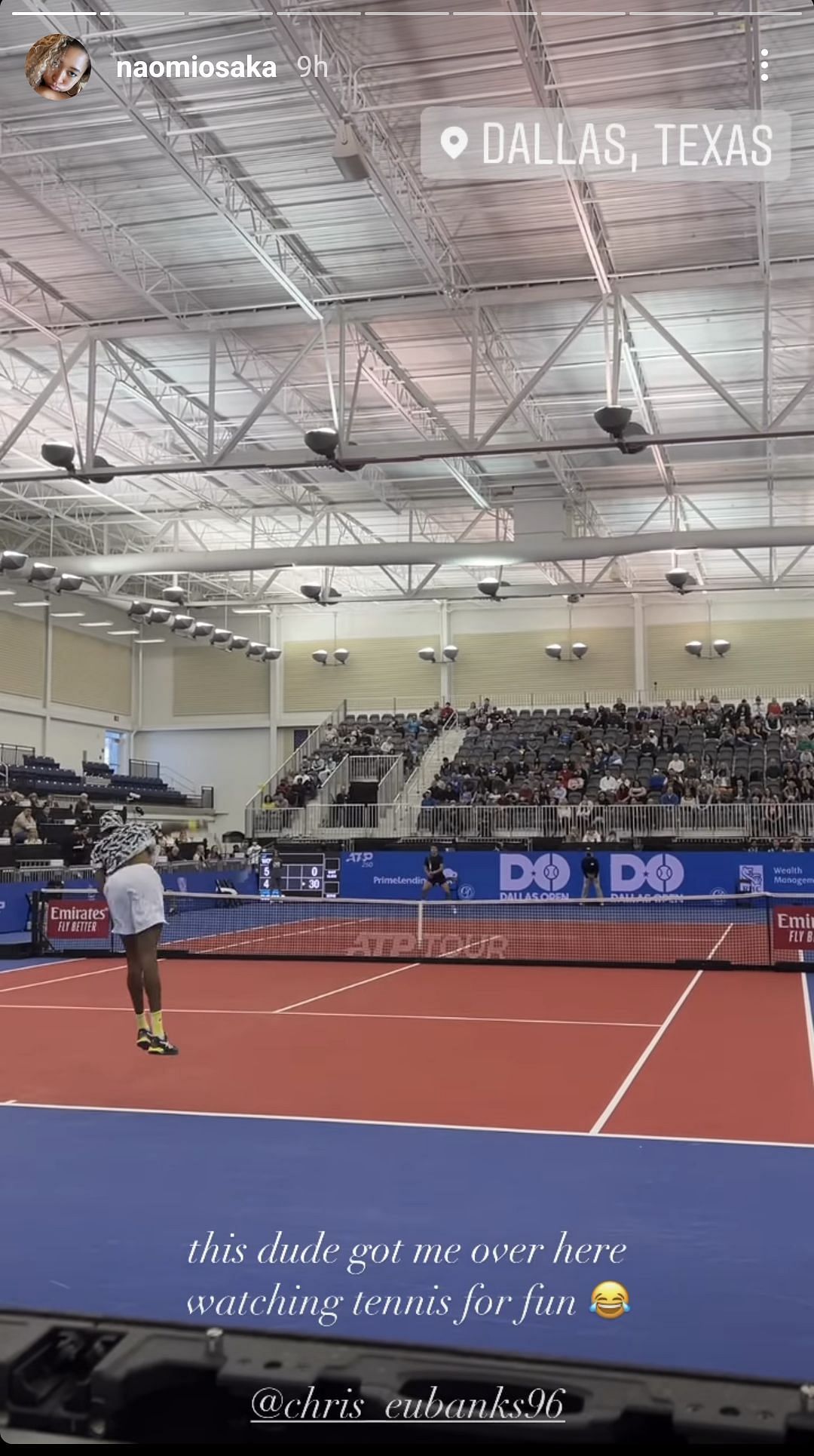Naomi Osaka&#039;s Instagram story of watching Christopher Eubanks in action