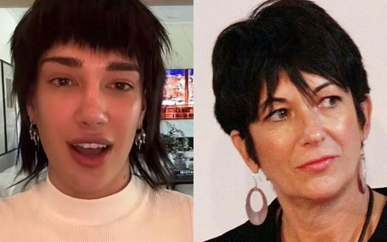 /James Charles compared to Ghislaine Maxwell following hairdo reveal (Image via minasdemon/Twitter &amp; Laura Cavanaugh/Getty Images)