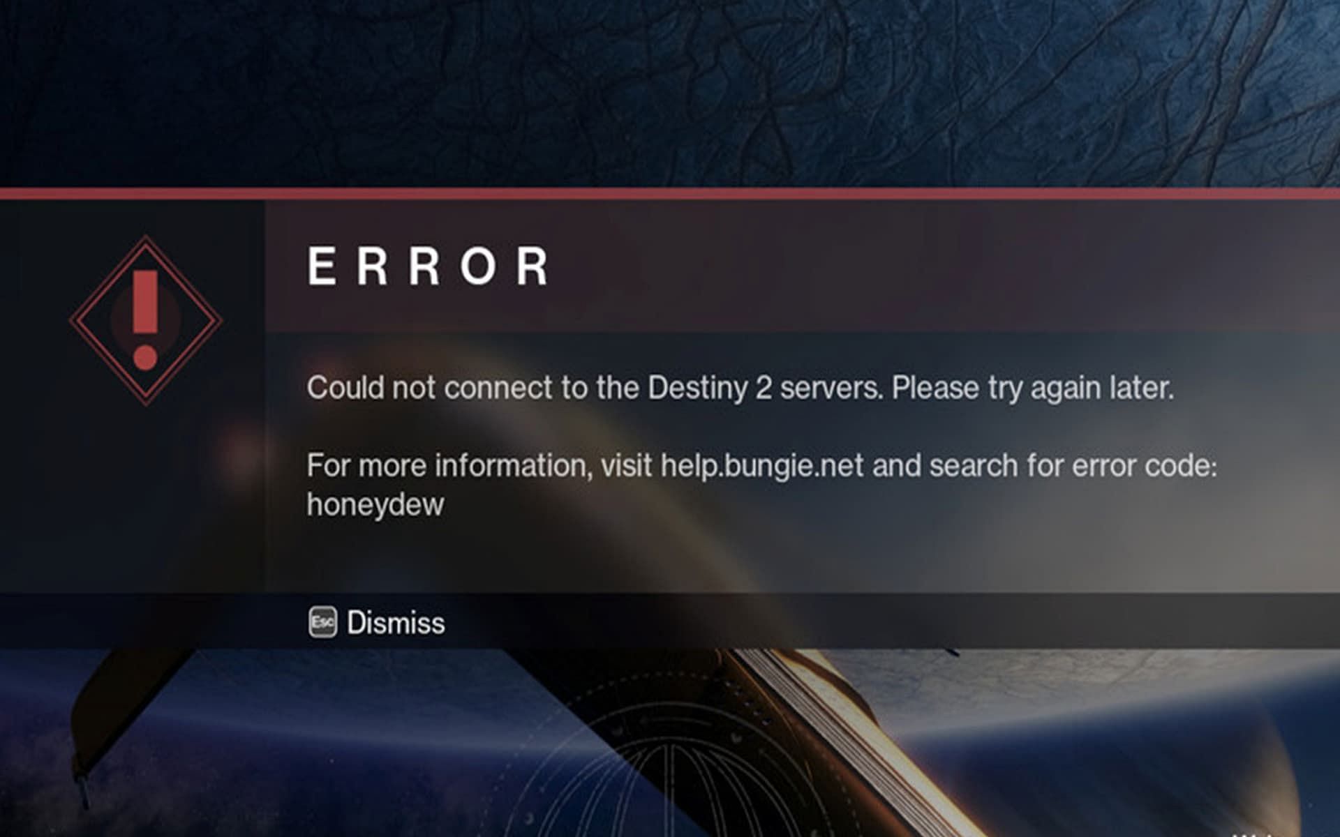 The Honeydew error code has persisted in Destiny 2 (Image via Bungie)
