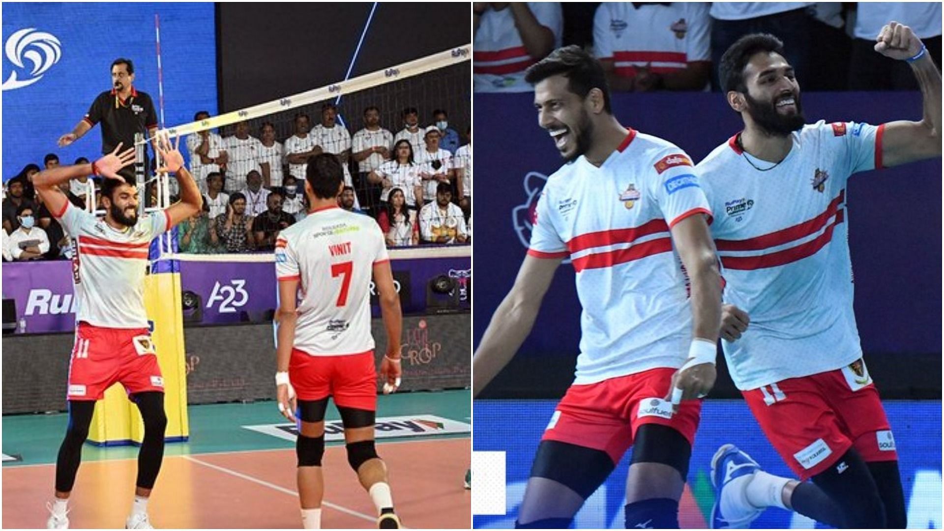 PVL 2022: Kolkata Thunderbolts&#039; key players Vinith and Ashwal in action (Pic Credit: PVL)