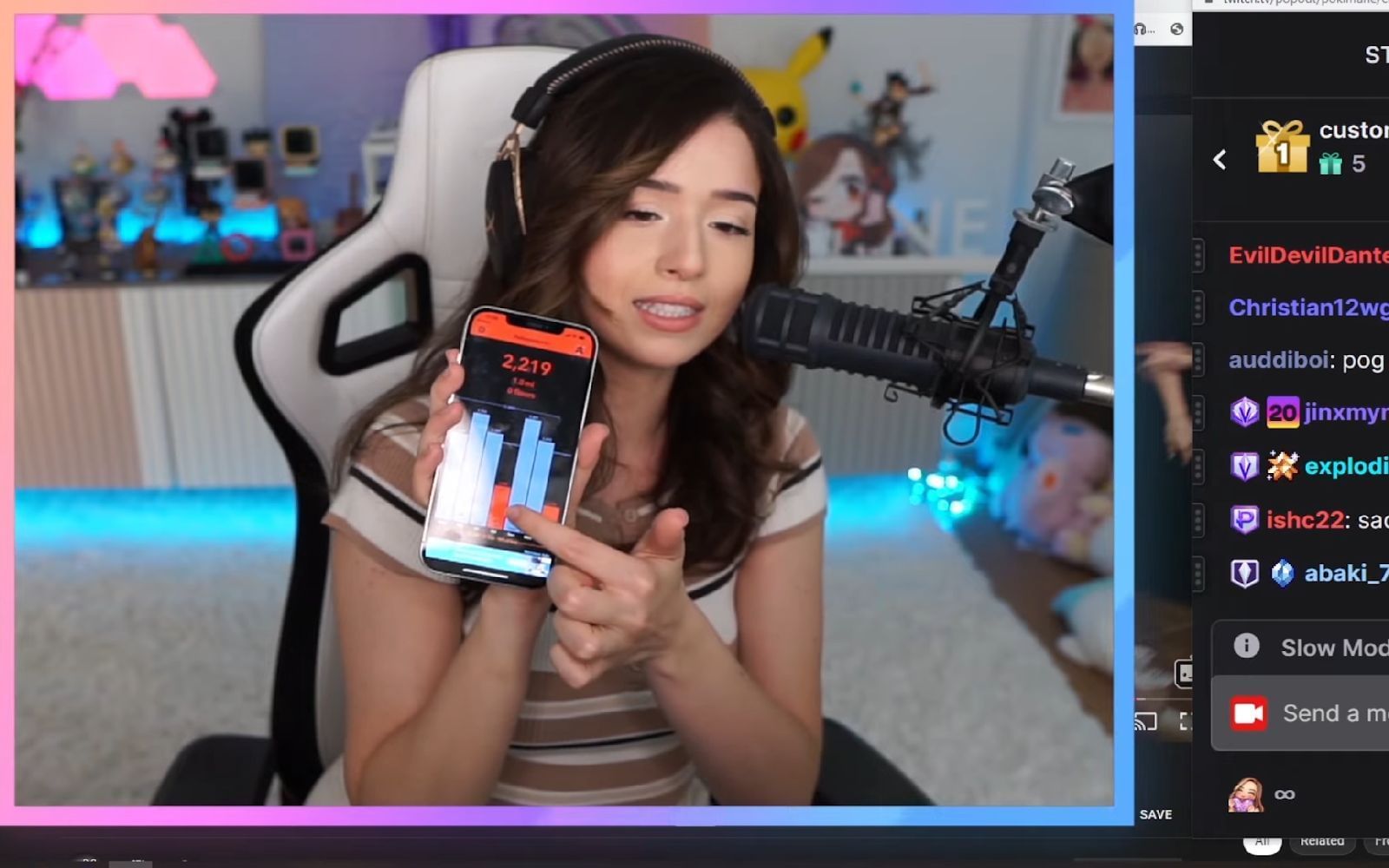 Pokimane shows her step tracking application (Images via Streamer Clops/YouTube)