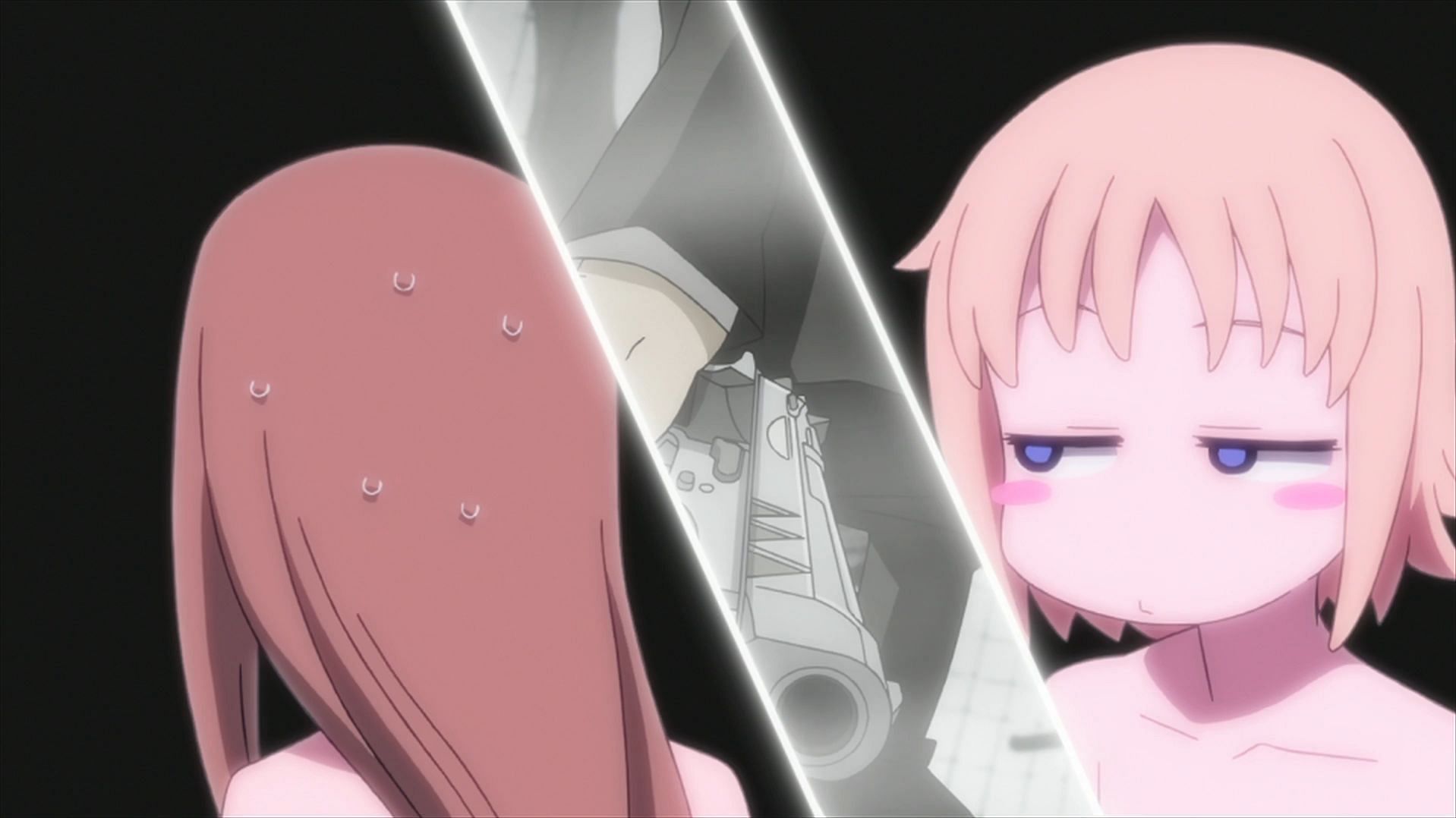 Liz mocks Patty in weapon space in Soul Eater (Image courtesy of Aniplex)