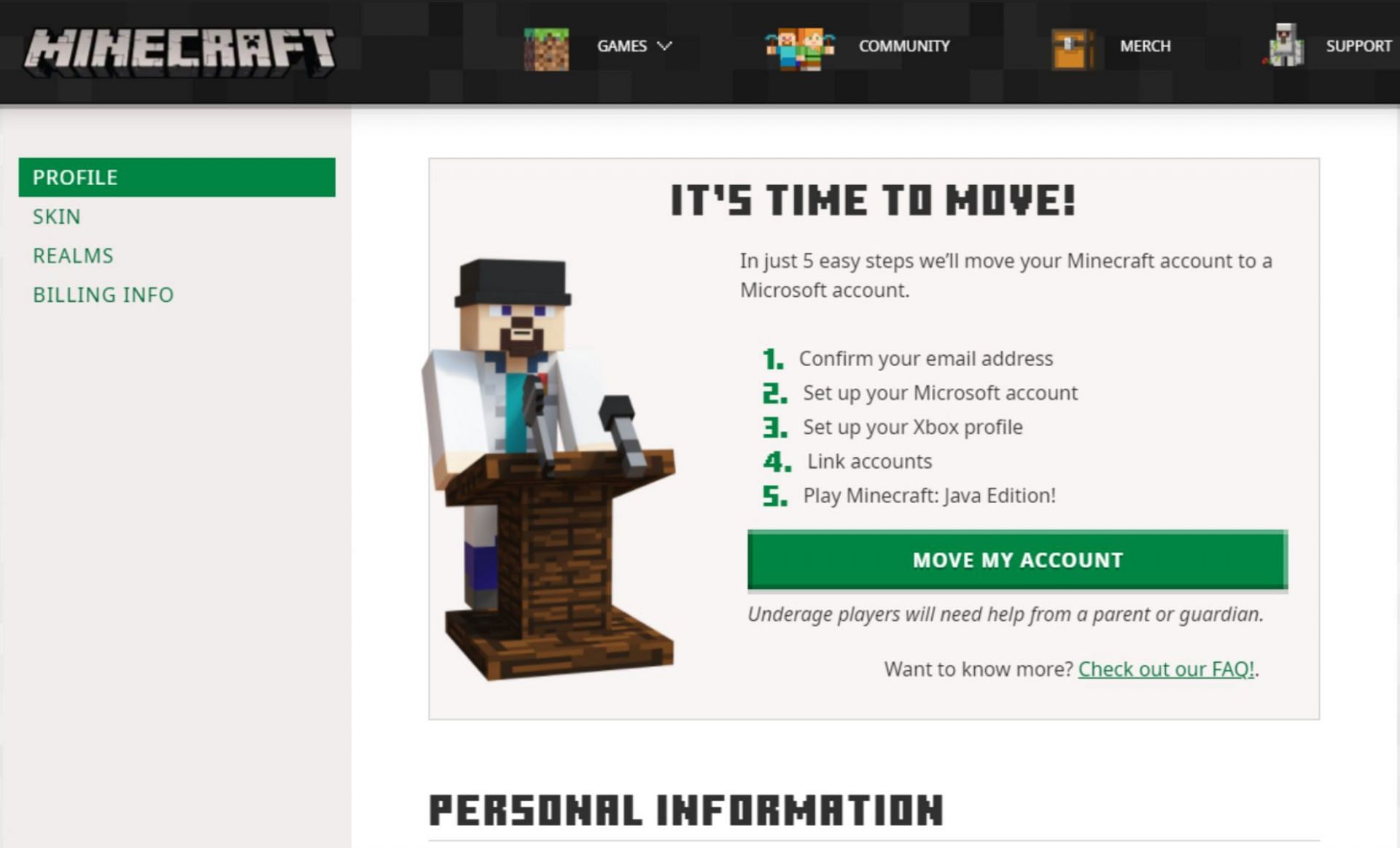 يجب ترحيل جميع حسابات Minecraft قريبًا (الصورة من Mojang)