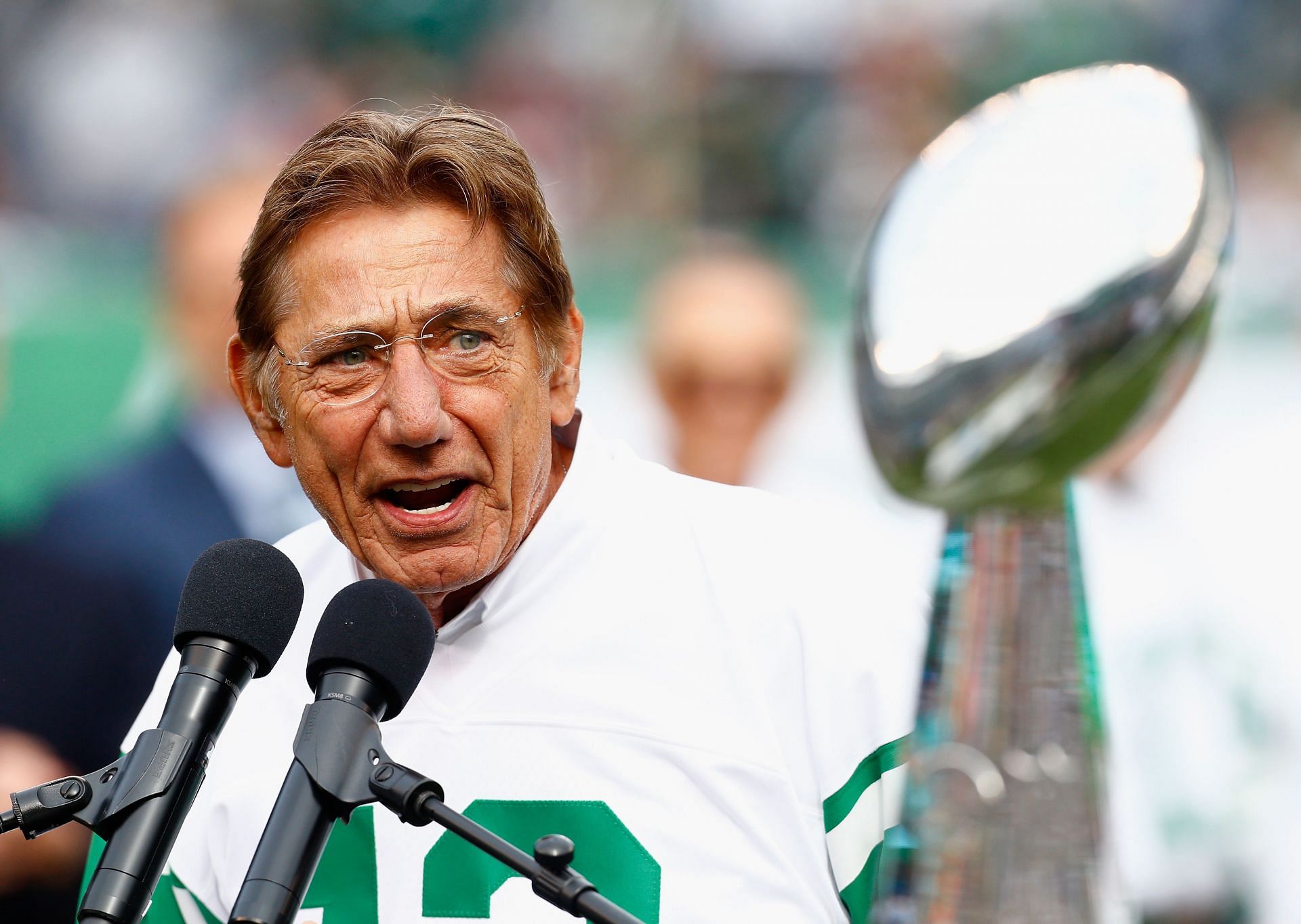 New York Jets legend Joe Namath with the Vince Lombardi trophy