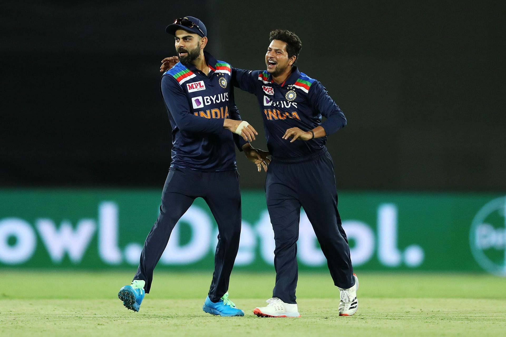 Team India&rsquo;s left-arm spinner Kuldeep Yadav (right) with Virat Kohli. Pic: Getty Images
