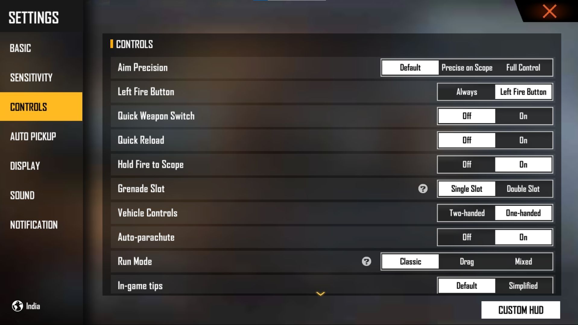 Aim precision should be set at default (Image via Garena)