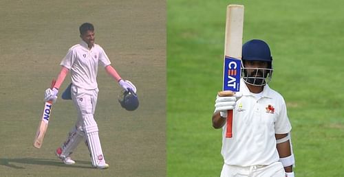 Yash Dhull (left) and Ajinkya Rahane struck tons on Day 1 of Ranji Trophy 2022. Pics: BCCI