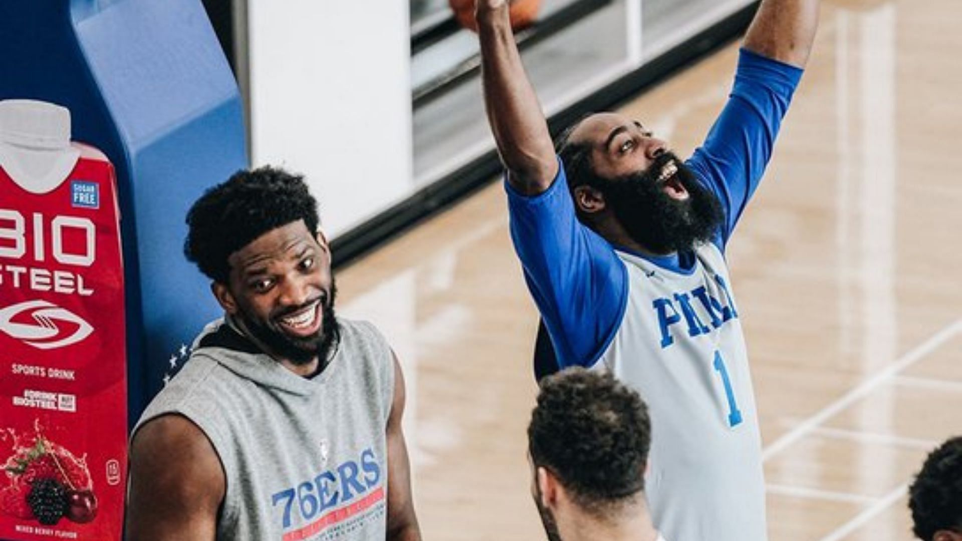 Joel Embiid and James Harden at the Philadelphia 76ers practice facility [Source: Bleacher Report]