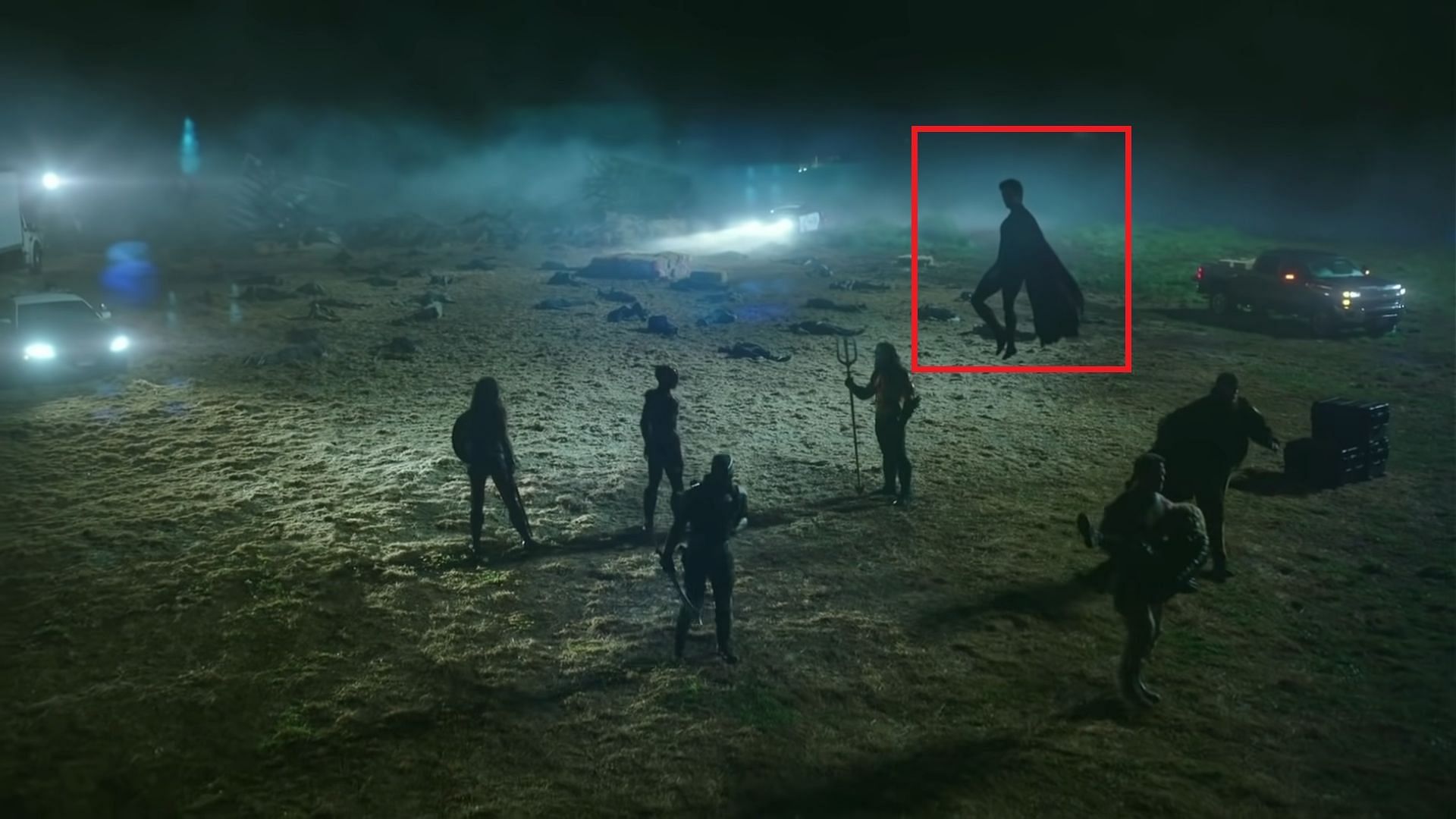 The silhouette of Superman resembling Henry Cavill&#039;s version (Image via HBO Max)