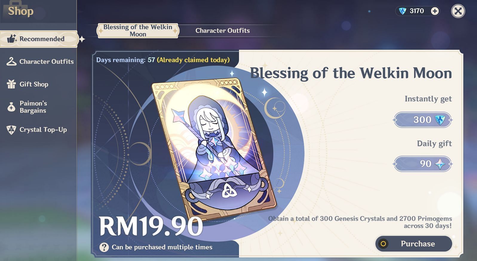 Blessing of the Welkin Moon (Image via Genshin Impact)
