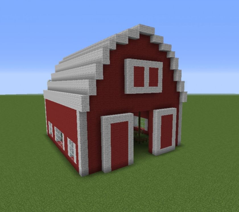 This barn is more complex and is mostly built of wool (Image via Grabcraft user NextJokeGaming)