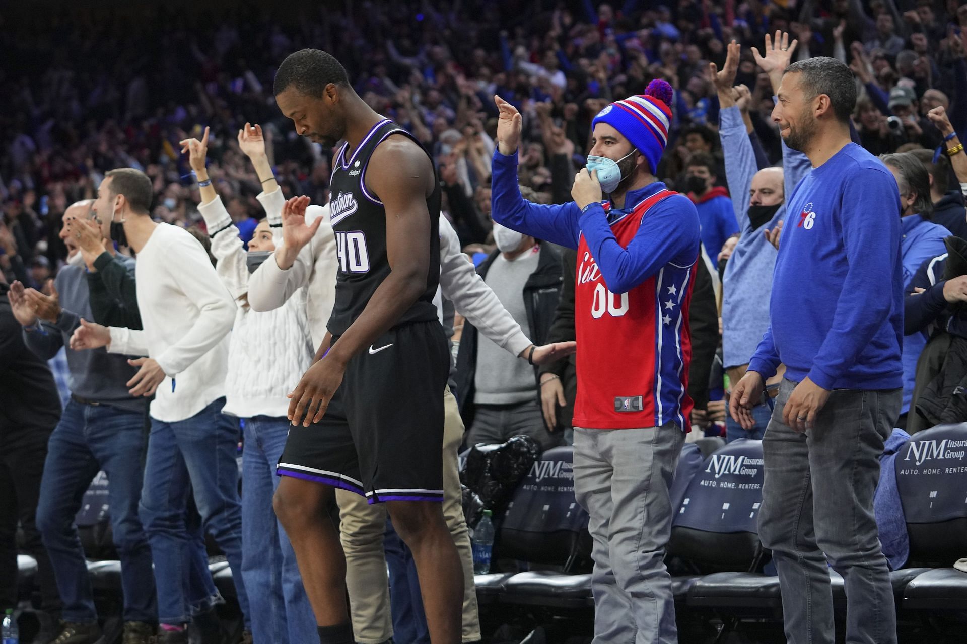 Harrison Barnes of the Sacramento Kings reacts after missing a shot.