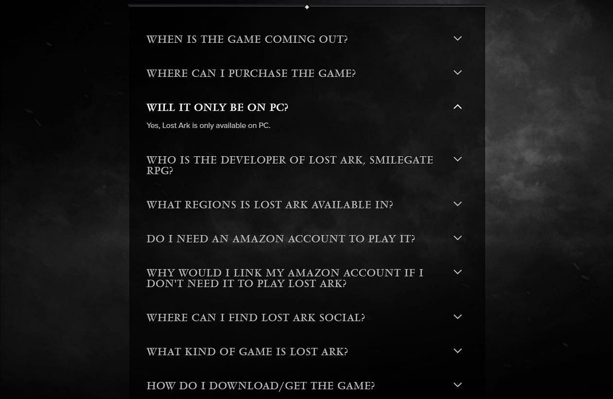 The FAQ page answers the question of it will only be on PC (Image via Smilegate)