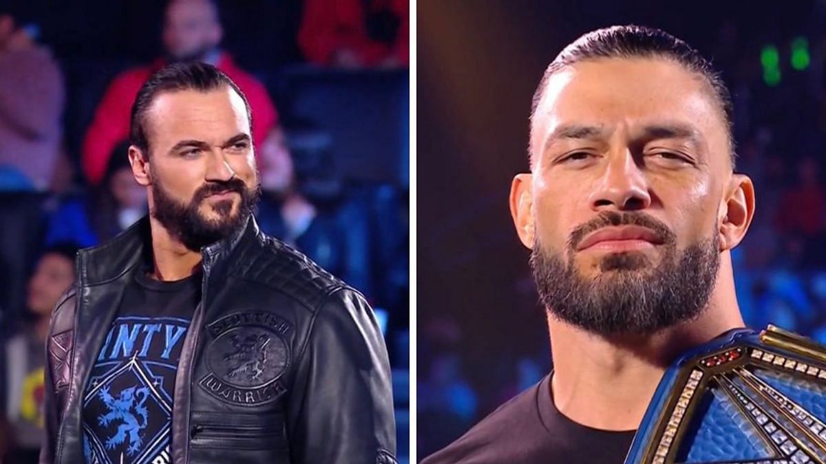 Drew McIntyre (left); Roman Reigns (right) on SmackDown this week