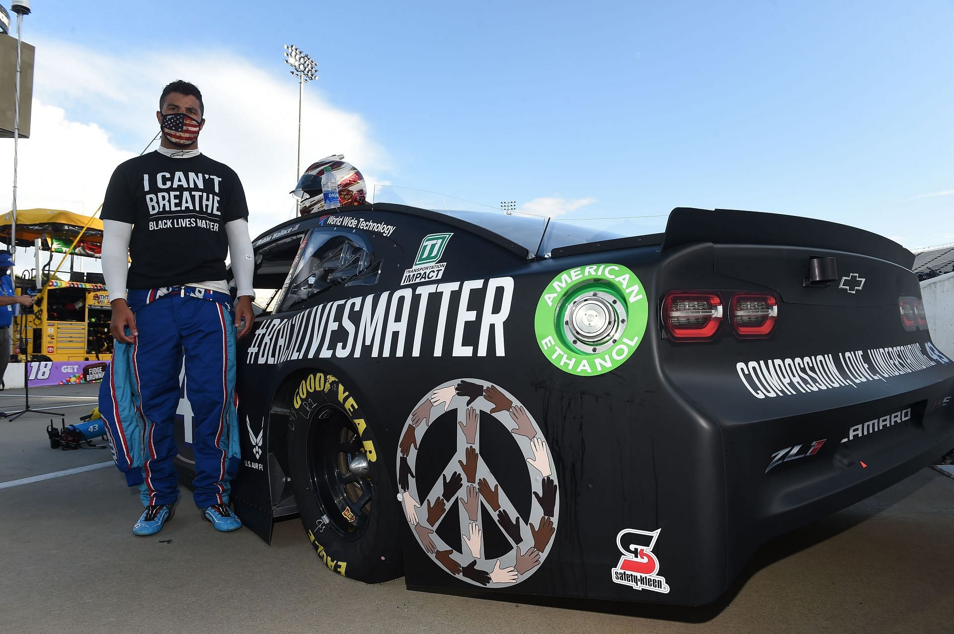 Bubba Wallace with his car sporting the Black Lives Matter livery (Photo by Jared C. Tilton/Getty Images)