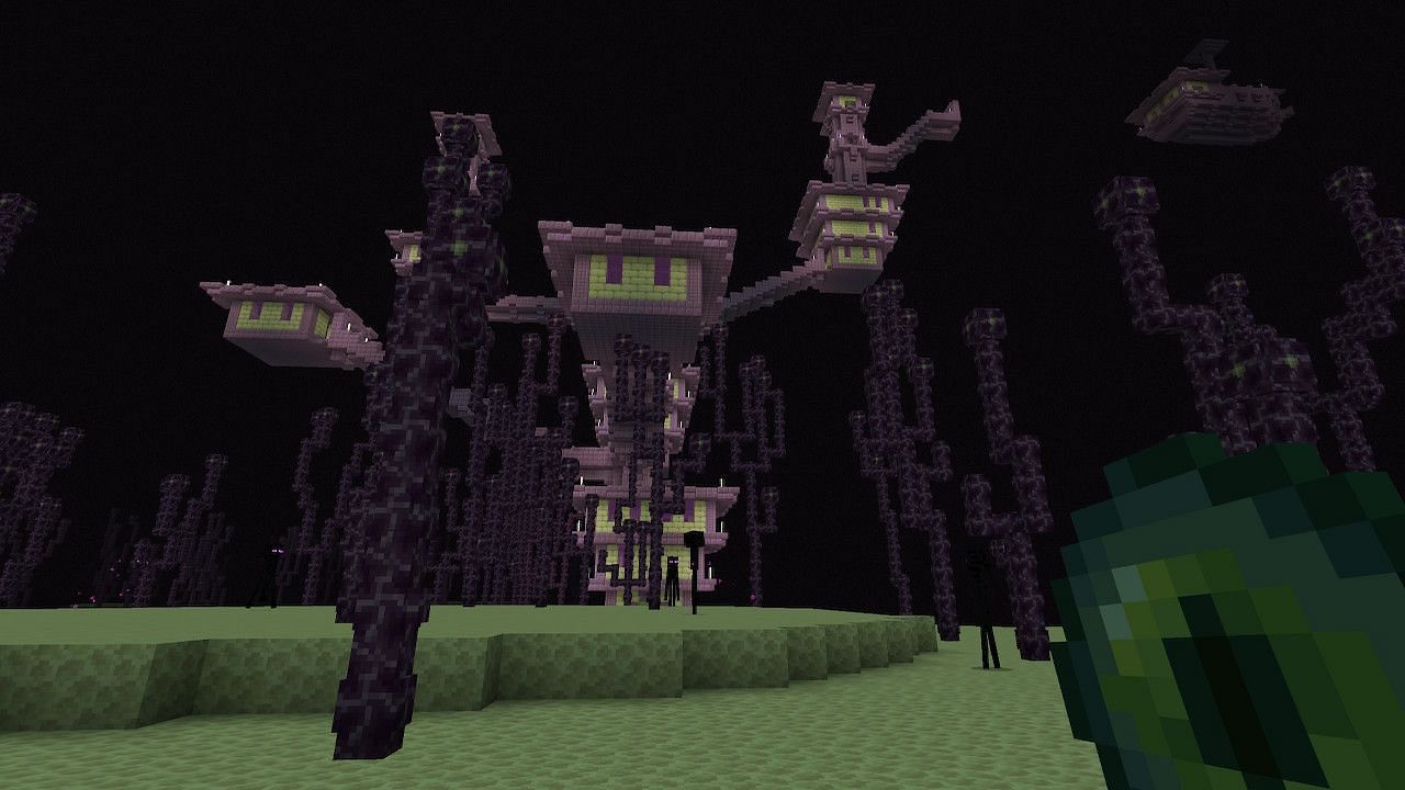 Players can sometimes find End Cities while exploring The End (Image via Minecraft)
