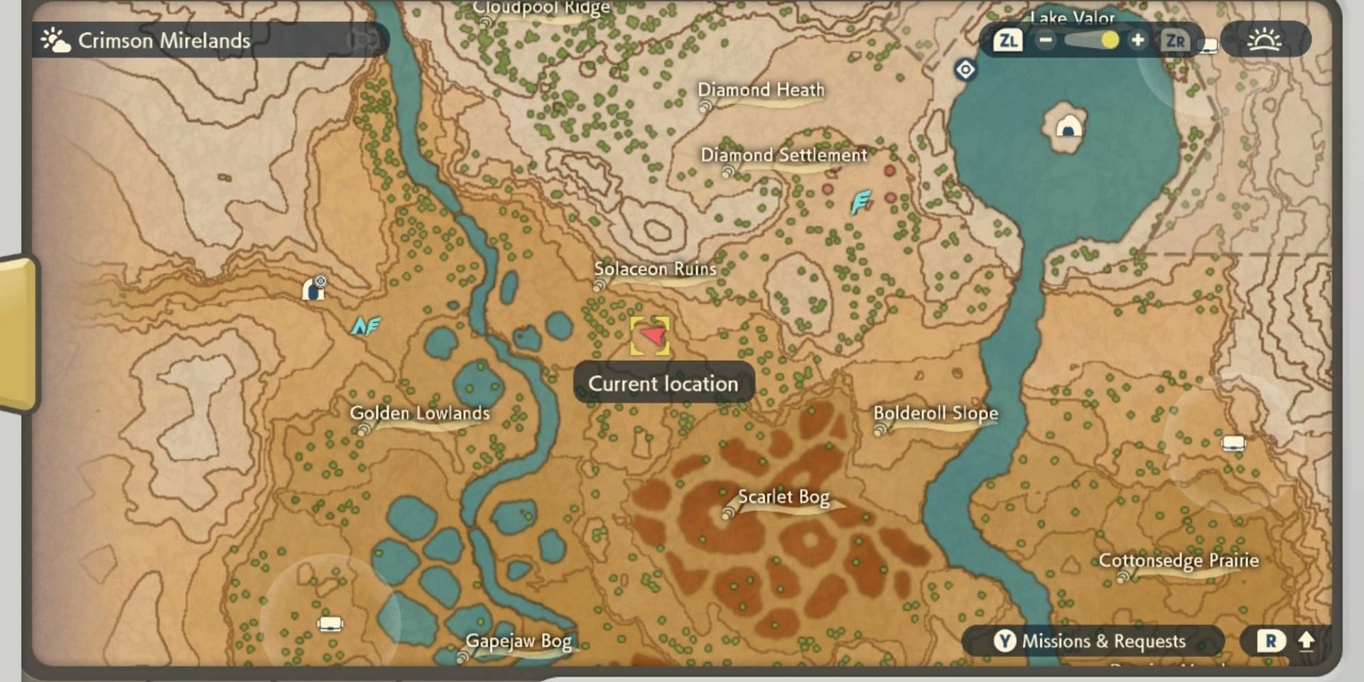 A map of the Crimson Mirelands area (Image via Game Freak)