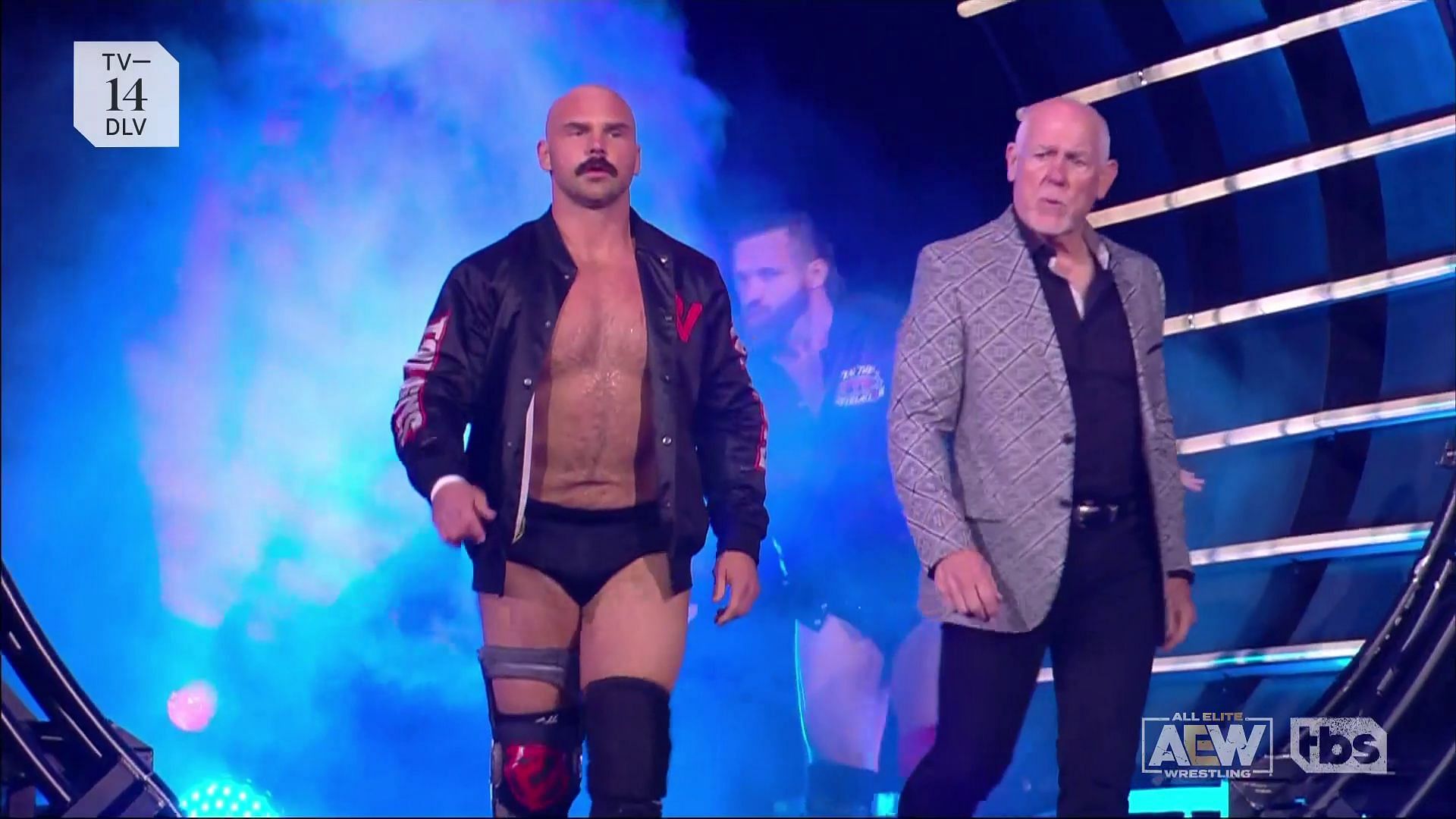 Harwood alongside Tully Blanchard and Cash Wheeler on AEW Dynamite.