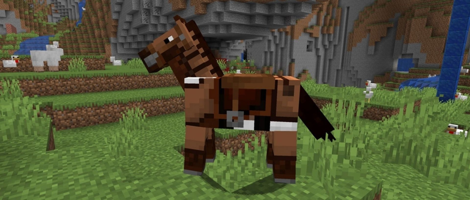 A horse saddled and ready for travel (Image via Mojang)