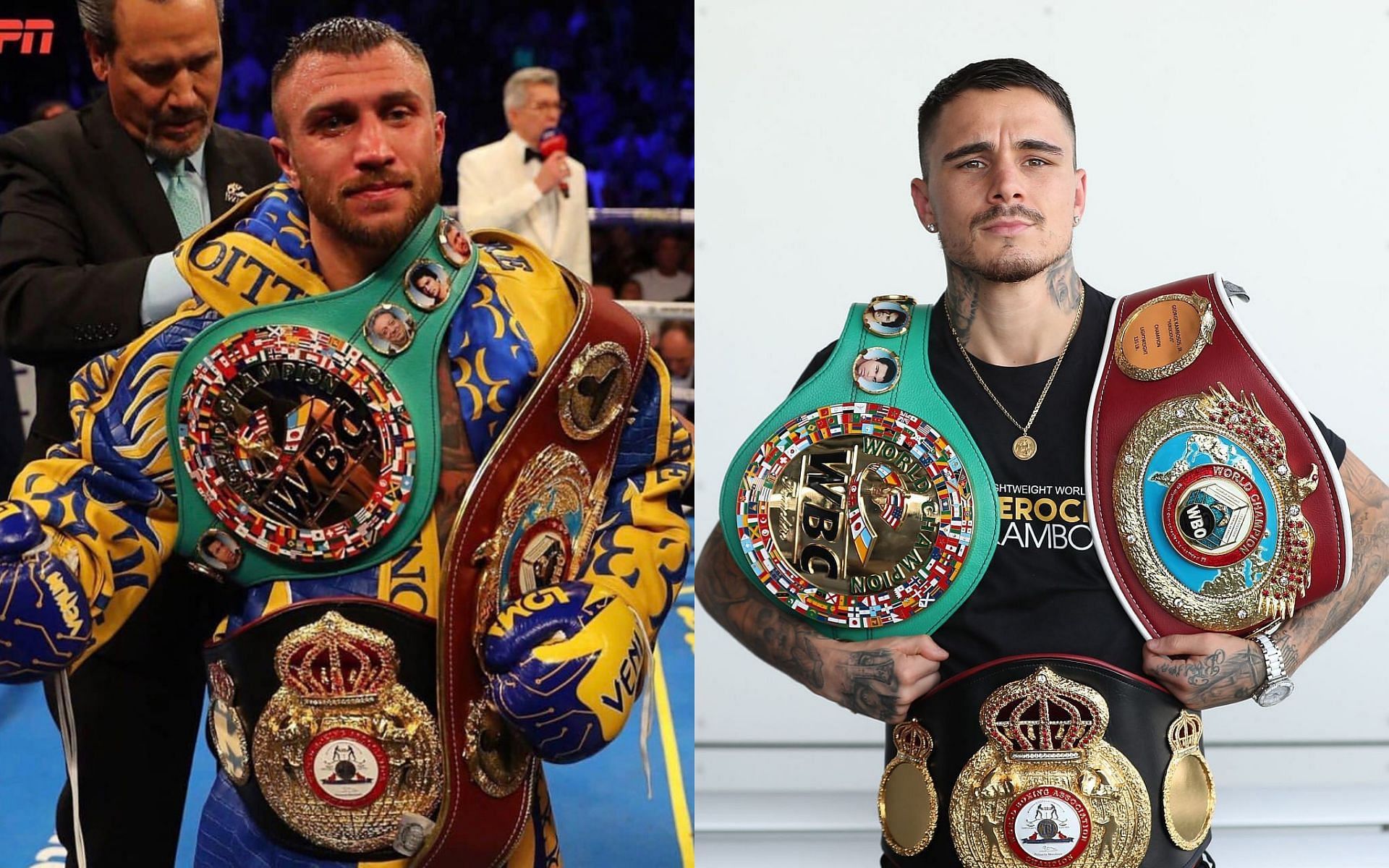 Vasyl Lomachenko (left) and George Kambosos Jr. (right)