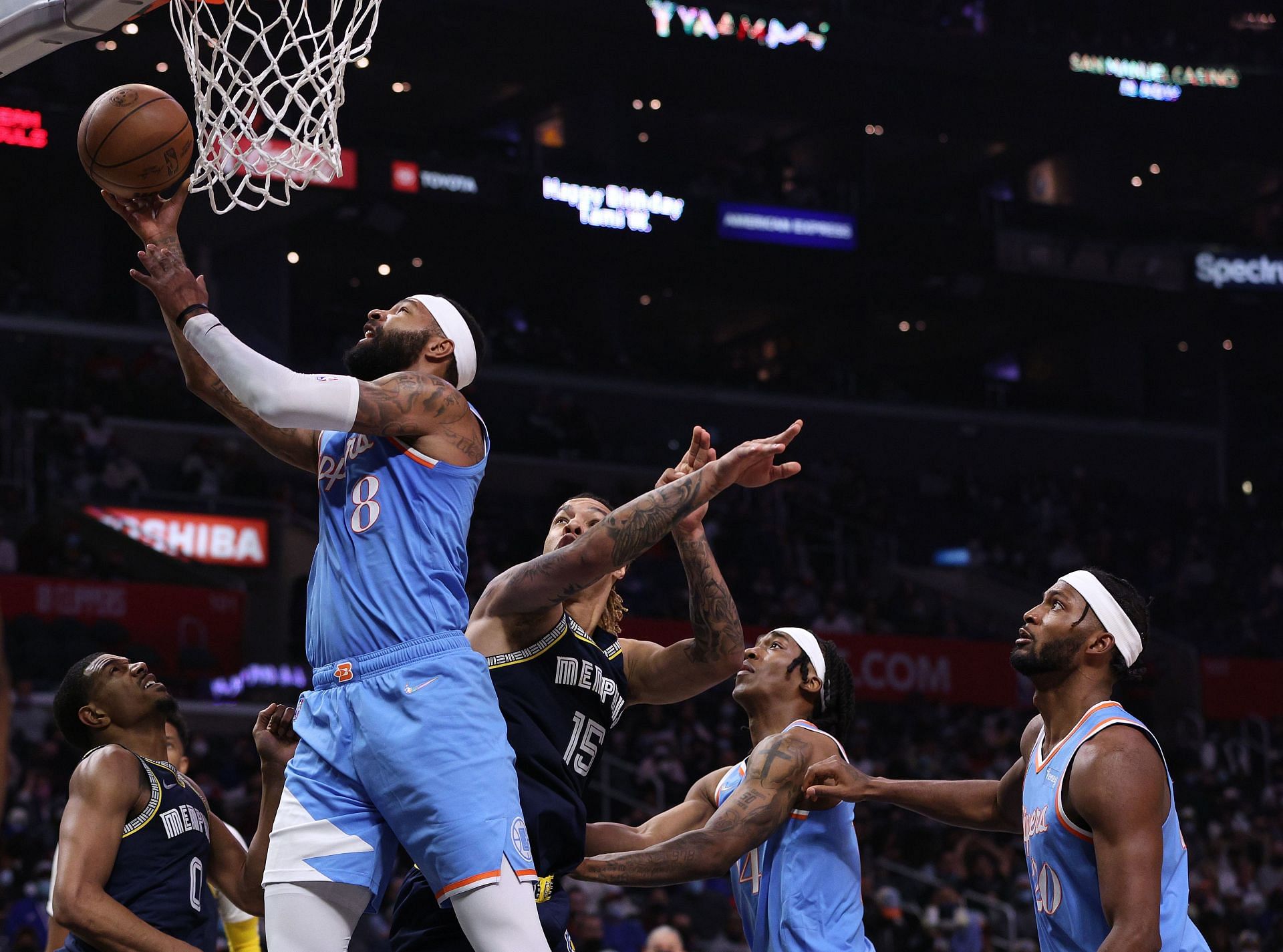 Marcus Morris attempts to finish at the rim