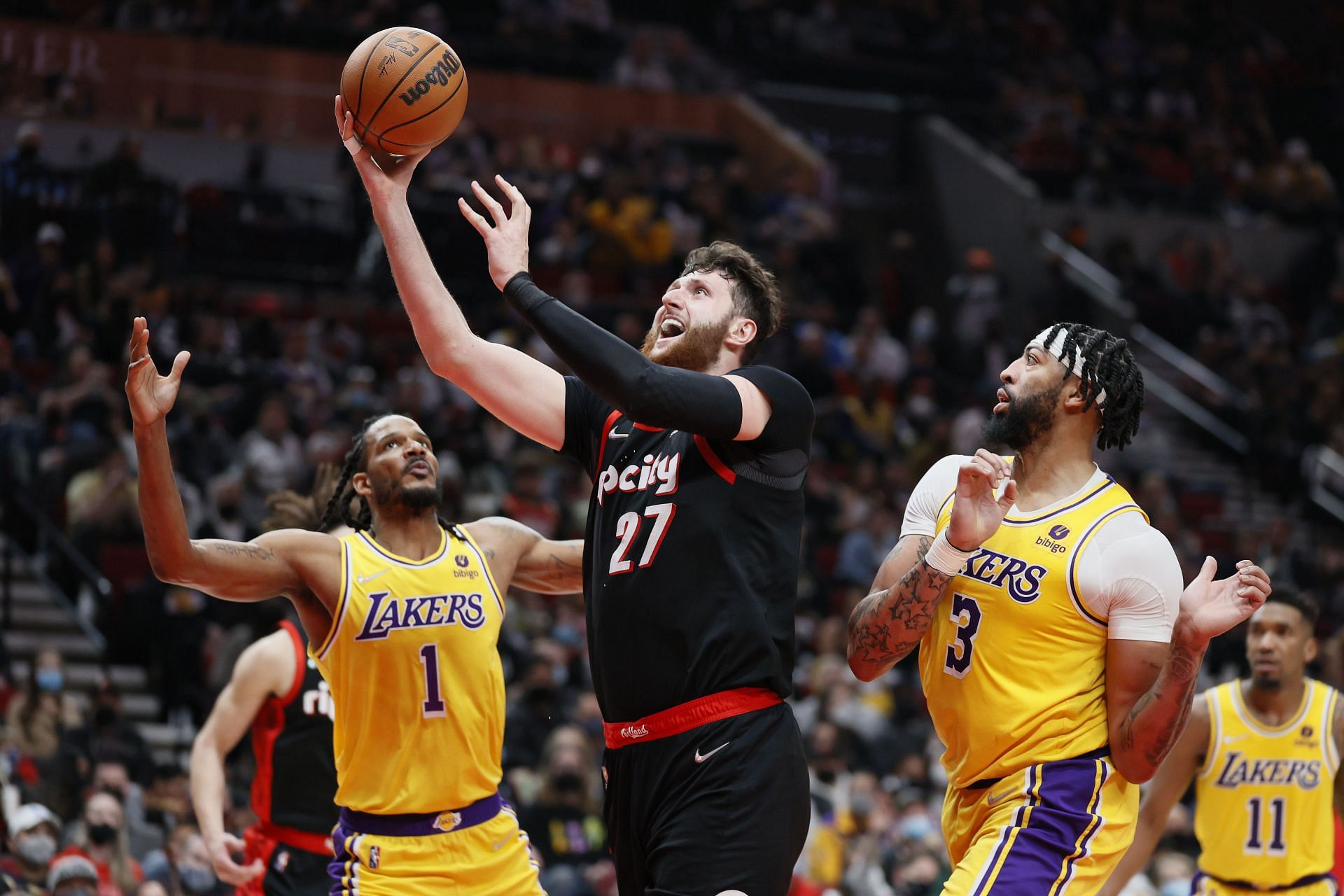 The Los Angeles Lakers against the Portland Trail Blazers