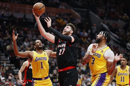 The Los Angeles Lakers against the Portland Trail Blazers