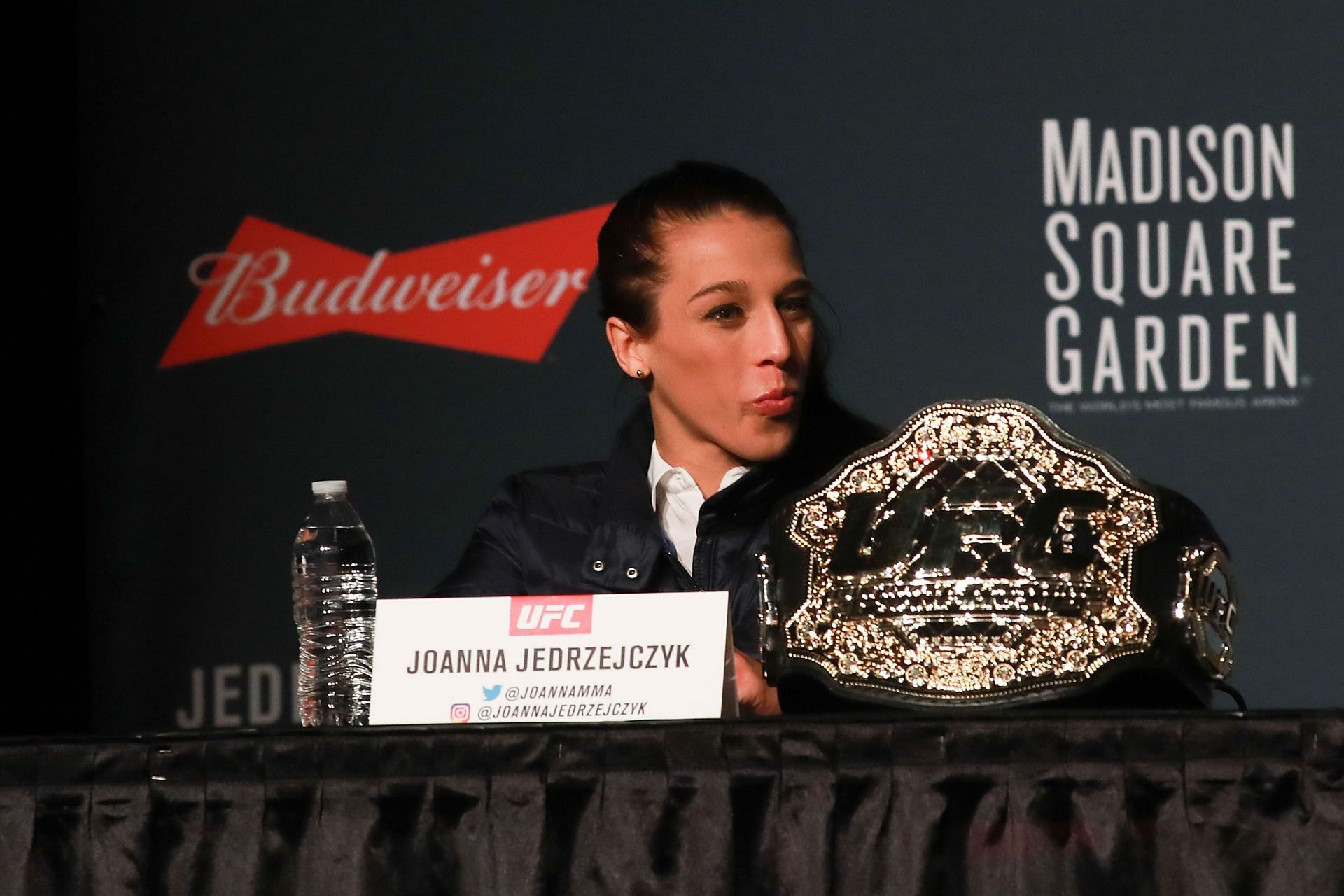 Joanna Jedrzejczyk with her women's flyweight championship