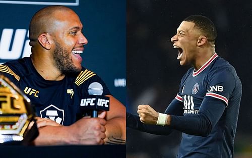 UFC heavyweight Ciryl Gane [left], PSG's Kylian Mbappe [right]