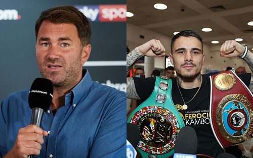 Eddie Hearn (left) and George Kambosos Jr. (right)