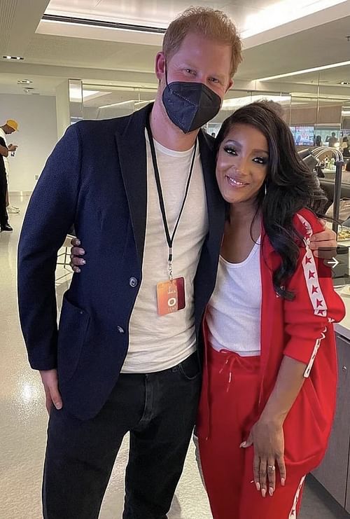 Prince Harry with singer Mickey Guyton at Super Bowl 2022 in Los Angeles