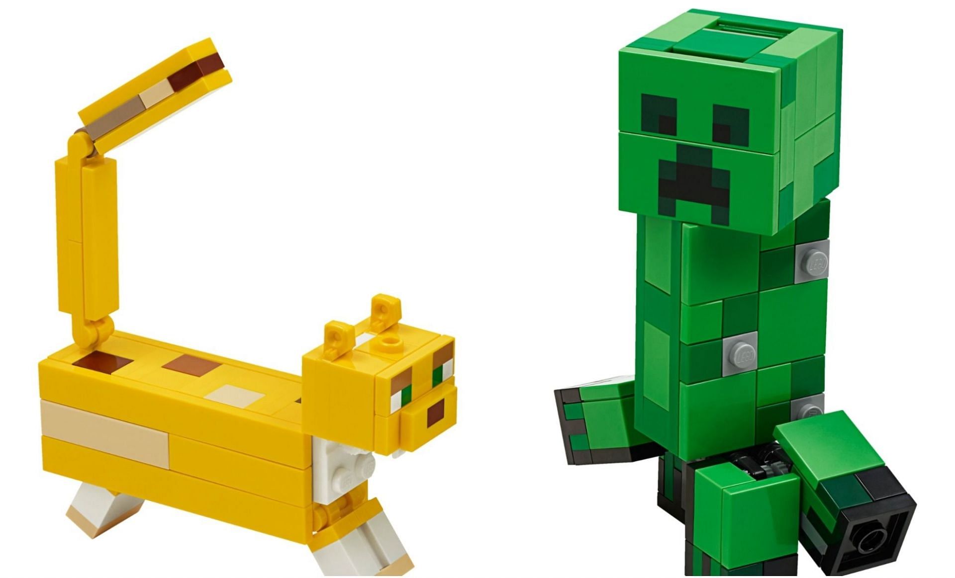 Mortal enemies: LEGO figures of a Creeper and a cat (Image via LEGO)