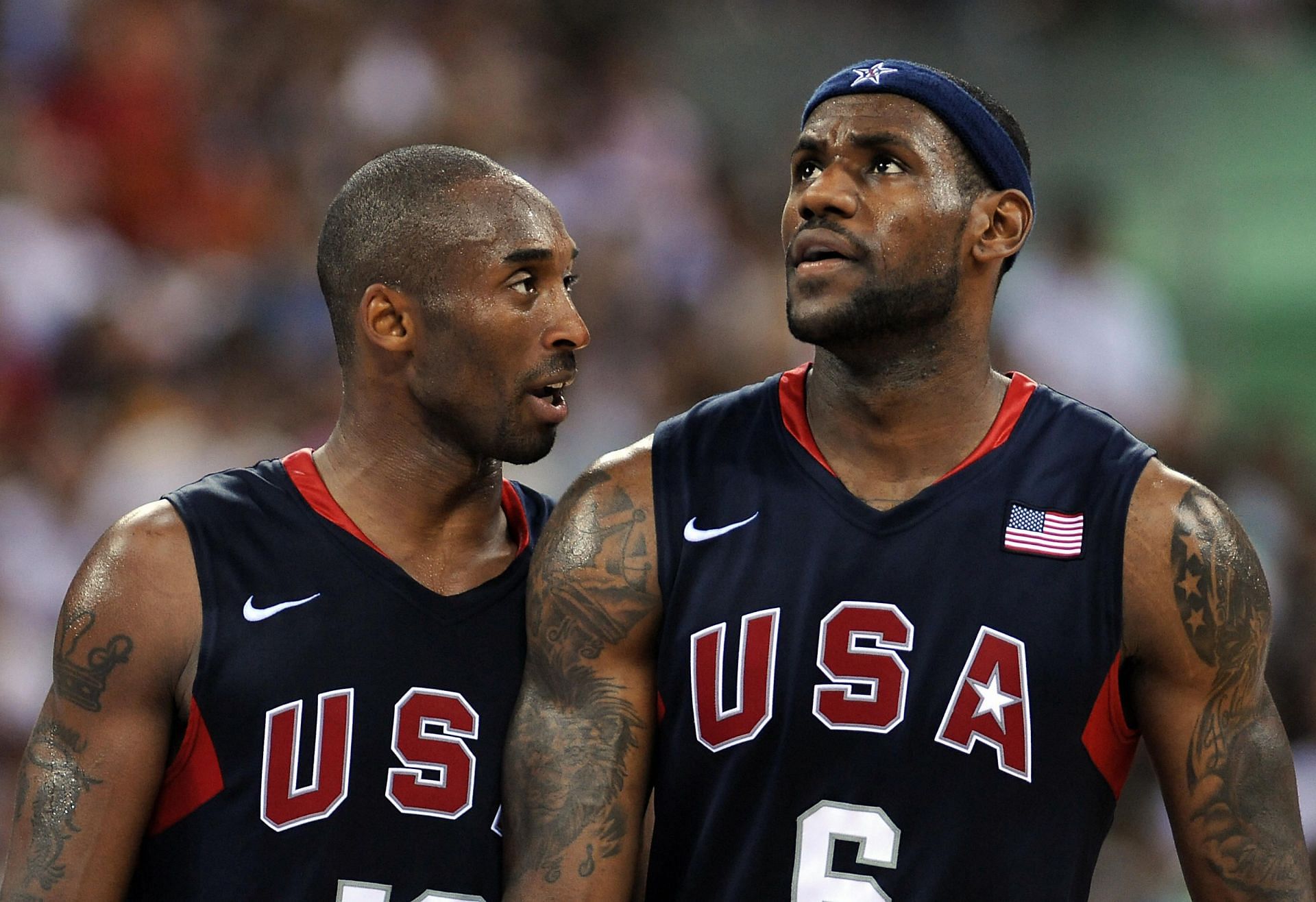 LeBron James, right, and Kobe Bryant with Team USA