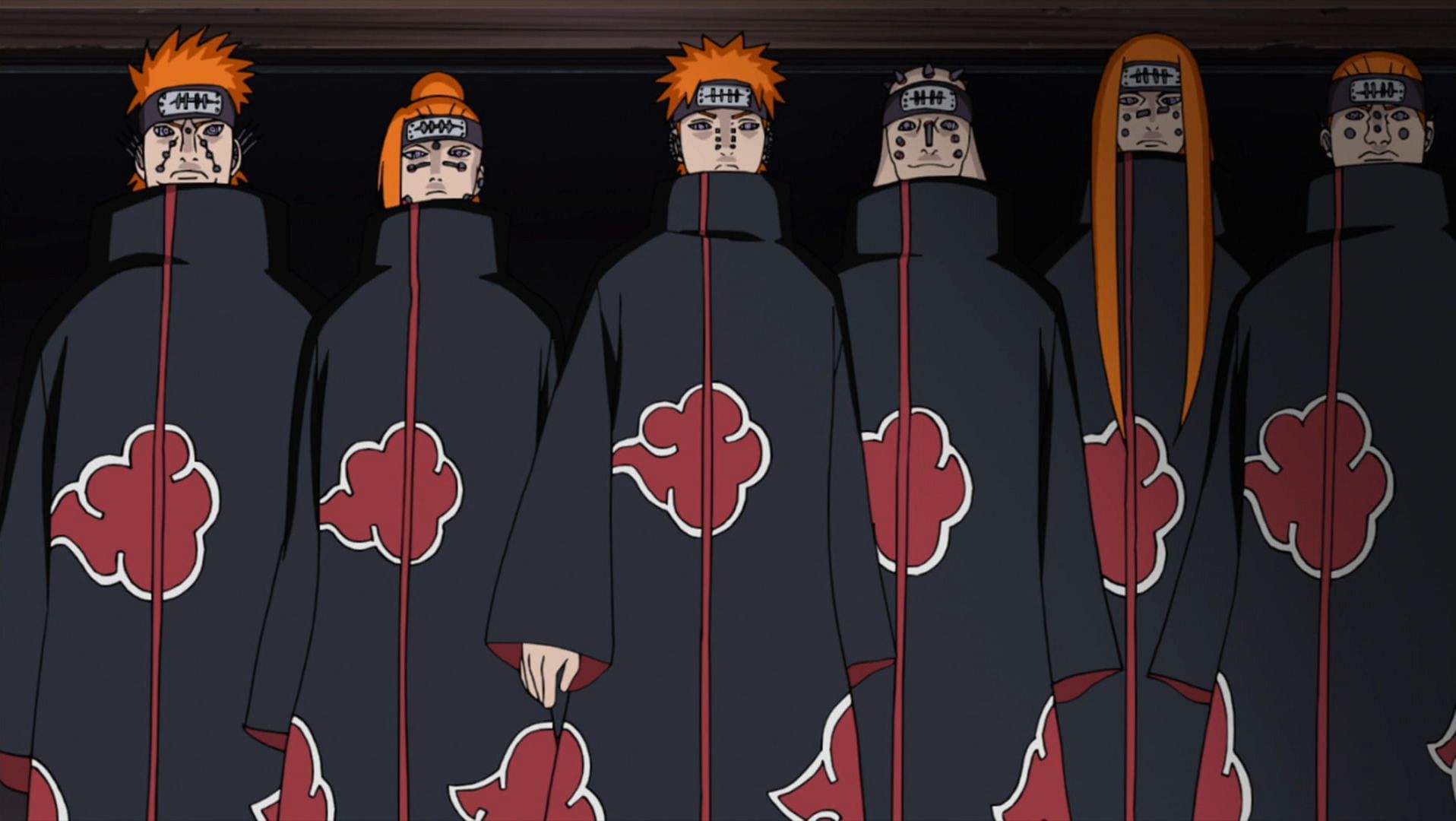 Via the Rinnegan, all six Paths of Pain seen here have a shared vision (Image via Studio Pierrot)