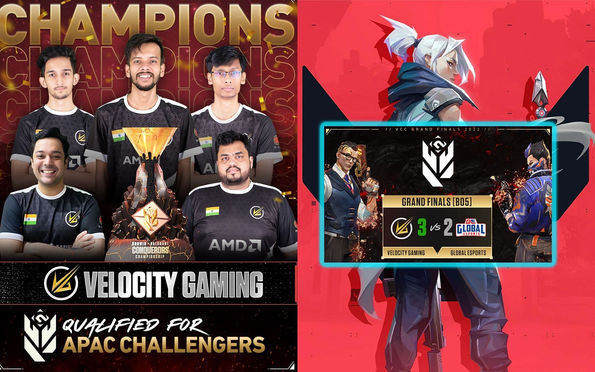 Indian Valorant team Velocity Gaming becomes VCC 2022 champions after defeating Global Esports (Image via Nodwin/Riot Games)