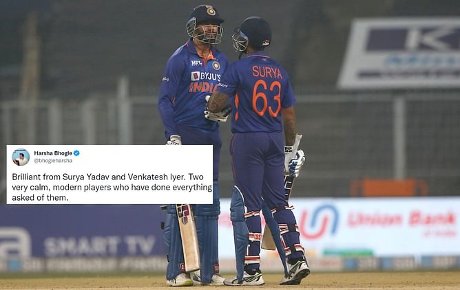 "Batting in a different level" - Suryakumar Yadav, Venkatesh Iyer leave Twitter in awe with explosive finish in 3rd T20I