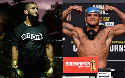 UFC welterweight contenders Khamzat Chimaev (left; Image Credit: via @khamzat_chimaev on Instagram) and Gilbert Burns (right)