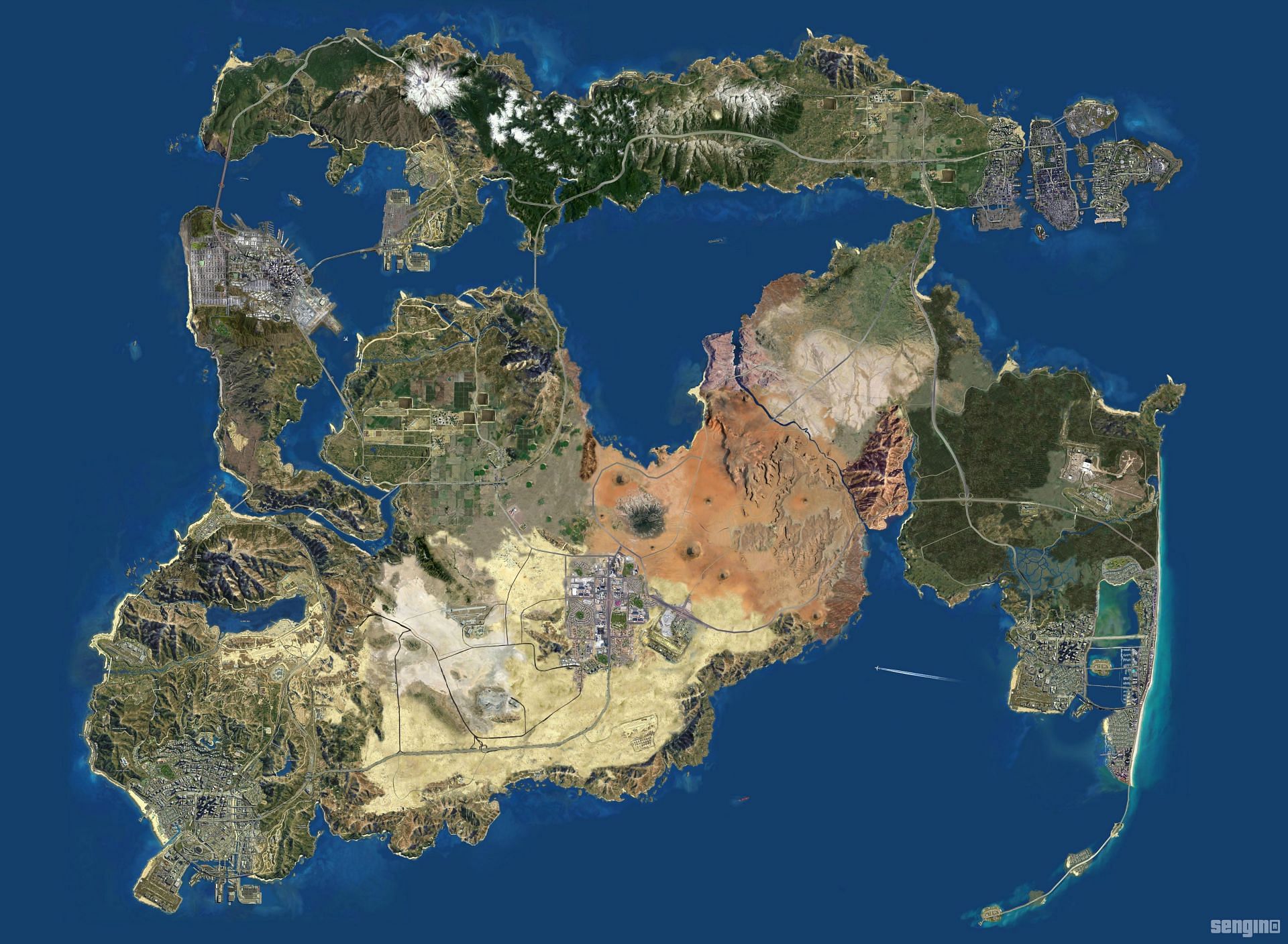 Fan-made map of every GTA city combined into one map (Image via Reddit)