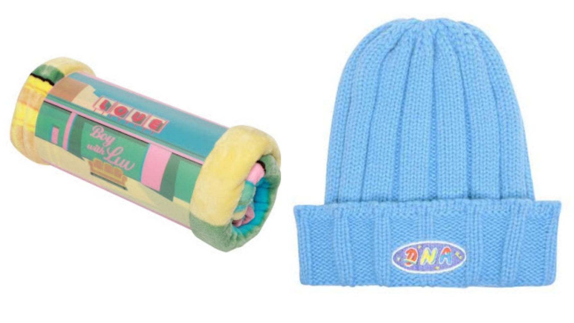 Boy With Luv Blanket for $30.80 and DNA Chunky Knit Beanie for $38.50 (Image via Nordstrom)